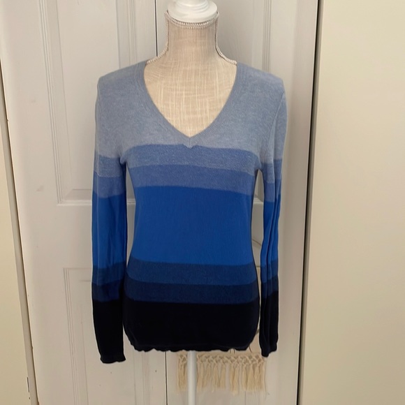 Tommy Hilfiger Blue Striped V Neck Sweater - Picture 1 of 6